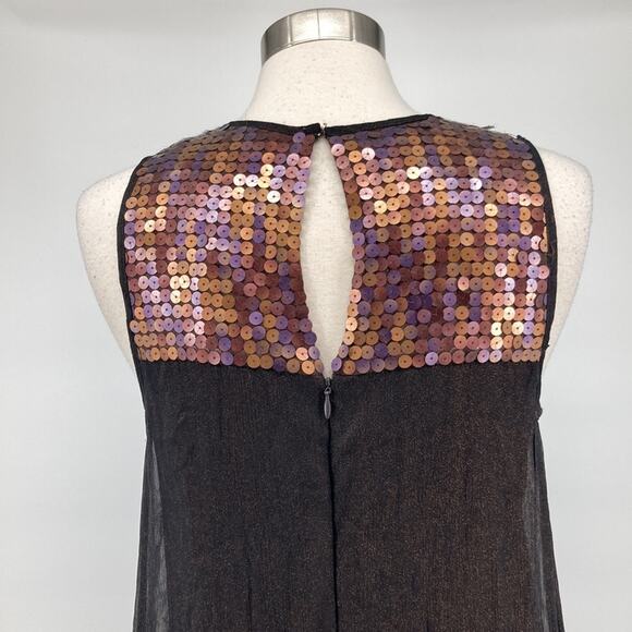 ABS Womens Brown Sleeveless Silk Dress Balloon Hem Sequined Bodice Size 6 New - Picture 5 of 16